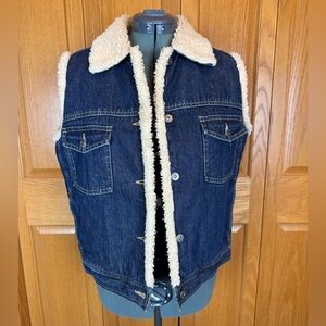 Liz Claiborne Blue Denim Vest with Cream Sherpa Lining
